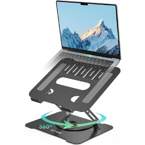 حامل كمبيوتر محمول قابل للتعديل ULT-WIIQ للمكتب مع قاعدة دوارة 360 درجة، حامل كمبيوتر محمول مريح قابل للطي من معدن الألومنيوم المحمول لجهاز MacBook Dell HP Lenovo 11-17.3 بوصة أسود