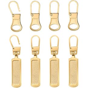 8pcs Zipper Pull Replacement, Detachable Zipper Pull Practical Metal Zipper Pull Tabs Zipper Pull Cord Extender for Jackets Jeans Wallets (Golden)