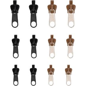 12pcs Fix Zip Puller, Zipper Fixer Detachable Zipper Repair Kit, Instant Zipper Tabs Pull Replacement Slider for Jacket Coat Luggage Backpack (Black, Coffee)