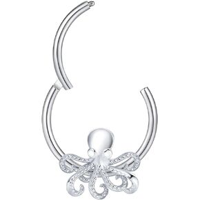 316L Septum Rings Hoop, 16G Surgical Stainless Steel Segment Nose Rings,Octopus Tentacles Cartilage Clicker Hoop Earrings for Rook Daith Tragus, Hypoallergenic for men and women