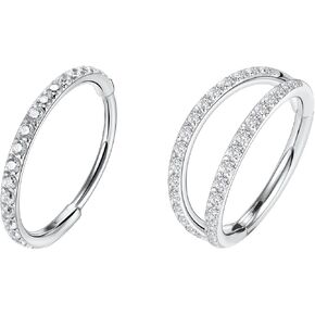 FUNLMO 1pc 20G 8mm CZ Nose Rings Cartilage Conch Earring Hoop Bundle with 1pc 20G 8mm Double Open Stack Septum Nose Rings Conch Earring