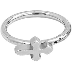 16G Faith Cross Hinged Hoop Lip Ring 316L Surgical Stainless Steel Clicker Septum Daith Conch Nose Rings Cartilage Traugs Sleeper Earrings Body Piercing Jewelry for Women Girls Men 8mm-12mm