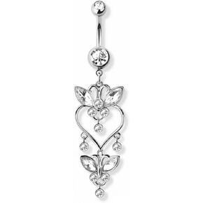 Pierced Owl 14GA 316L Stainless Steel CZ Crystal Heart Butterfly Dangling Belly Button Ring