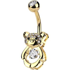 Pierced Owl 14GA 316L Stainless Steel CZ Crystal Hollow Bear Belly Button Ring