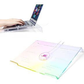 SELORSS Acrylic Laptop Stand Clear Tablet Holder with 366 Kinds of RGB Backlight,Multiple Heat Dissipation Vents Ergonomic Tilted Mount Riser for PC Notebook Phone from 10 to 17.3 Inch Work/Home