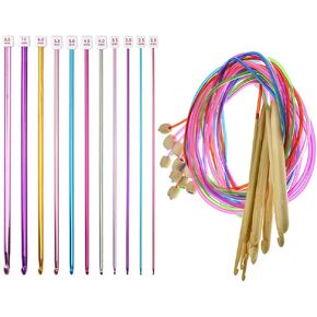 مجموعة خطافات كروشيه تونسية 23 قطعة مع 12 قطعة خطافات كروشيه من الخيزران 3-10 ملم و11 قطعة 2-8 ملم مجموعة إبر الحياكة المصنوعة من الألومنيوم الأفغاني مثالية للمشروعات الكبيرة in Kuwait