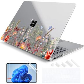 DONGKE Case for 12.4 Inch Microsoft Surface Laptop Go 2 2022 Model 2013 & Surface Laptop Go 1 2020 Model 1943, Plastic Hard Shell Case with Keyboard Cover & Screen Protector, Dahlia Flowers