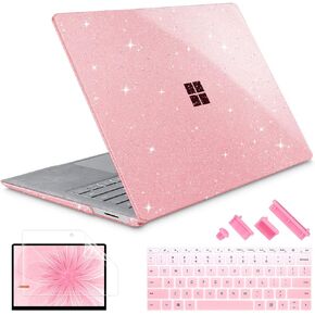 for 13.5" Microsoft Surface Laptop 3/4/5 with Alcantara Palm Rest ONLY 2019 2021 2022 Release Models: 1867/1958/1959, Plastic Hard Shell Case with Keyboard Cover, Sparkly Pink