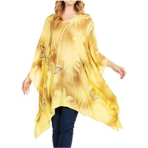 Sakkas Adalwin Third Tie Dye Desert Sun Circle Ponch Tunic Top Blouse W/Embroidery