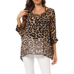 Plus Summer Batwing High Low Flowy Chiffon Tunic for Women Colorful Floral Print Boho Short Sleeve Blouse Shirt