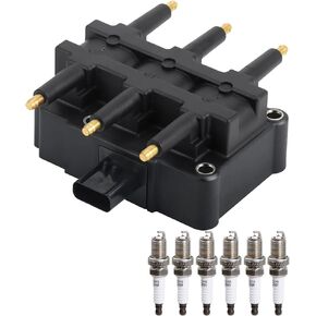 Ignition Coil Pack Spark Plug fit for 3.3 3.8 Chrysler Town & Country Pacifica, Dodge Grand Caravan, Jeep Wrangler 2001 2002 2003 2004 2005 2006 2007 2008 2009 2010, 1pc Coils & 6pcs Spark Plugs