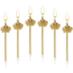 6pcs Birthday Candle, Cake Candles Crown Shape Birthday Fun Cake Toppers Decorations for Birthday Wedding Graduation Party Cake Decor (Gold)