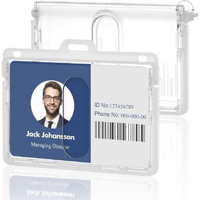 2 Pack Hard Plastic ID Badge Holder, Double Sided,Clear,Horizontal,Hold 2 Cards