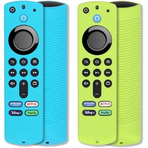 [2 Pack] Pinowu Remote Cover Compatible with Firestick 4K Max Alexa Voice Remote 3rd Gen, Anti Slip Silicone Protective Case Cover with Lanyard (Red & Blue)