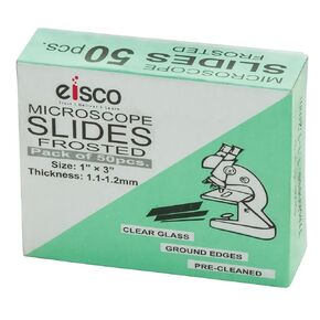EISCO Glass Microscope Slides, 50 Pack - Precleaned - Ground & Polished Edges - Frosted End