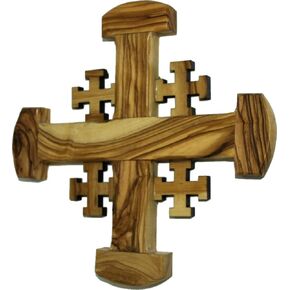 Holy Land Market Crusader Catholic Olive Wood Bethlehem Holy Jerusalem Cross (6.5 Inches Large)