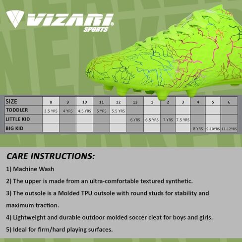 Vizari Zodiac Firm Ground Soccer Cleats - Kids Soccer Shoes with Excellent Traction, Grip, and Comfort - Durable, Lightweight & Breathable Youth Soccer Cleats - Unisex Soccer Cleats for Boys & Girls in Saudi Arabia