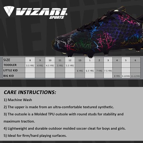 Vizari Zodiac Firm Ground Soccer Cleats - Kids Soccer Shoes with Excellent Traction, Grip, and Comfort - Durable, Lightweight & Breathable Youth Soccer Cleats - Unisex Soccer Cleats for Boys & Girls in Saudi Arabia