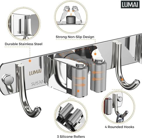 3M Broom Holder Wall Mount Self Adhesive 3-pack Wall Broom Holder Wall Mount Heavy Duty, Broom Hanger Wall Mount, Broom Mop Holder Wall Mounted, Broom Organizer Wall Mount, Mop Holder Wall Mount in Saudi Arabia