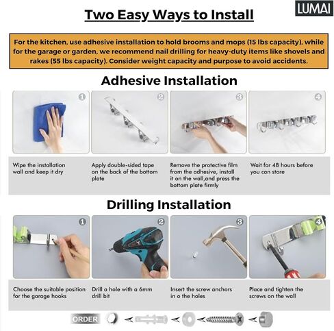 3M Broom Holder Wall Mount Self Adhesive 3-pack Wall Broom Holder Wall Mount Heavy Duty, Broom Hanger Wall Mount, Broom Mop Holder Wall Mounted, Broom Organizer Wall Mount, Mop Holder Wall Mount in Saudi Arabia