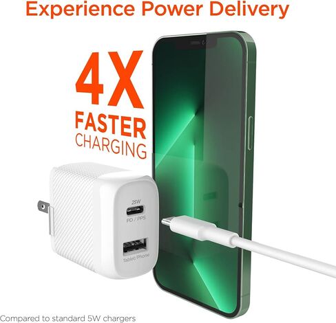 شاحن حائط USB-C محول HyperGear سريع بمنفذين 25 وات USB-C PD + 12 وات USB وUSB-C إلى كابل معتمد من Lightning MFi متوافق مع أجهزة iPhone والمزيد [أبيض] in Kuwait