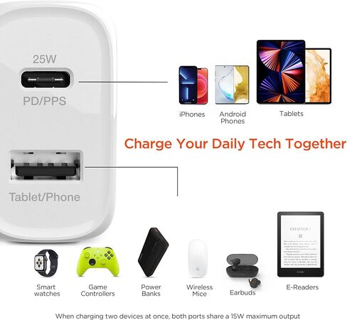 شاحن حائط USB-C محول HyperGear سريع بمنفذين 25 وات USB-C PD + 12 وات USB وUSB-C إلى كابل معتمد من Lightning MFi متوافق مع أجهزة iPhone والمزيد [أبيض] in Kuwait