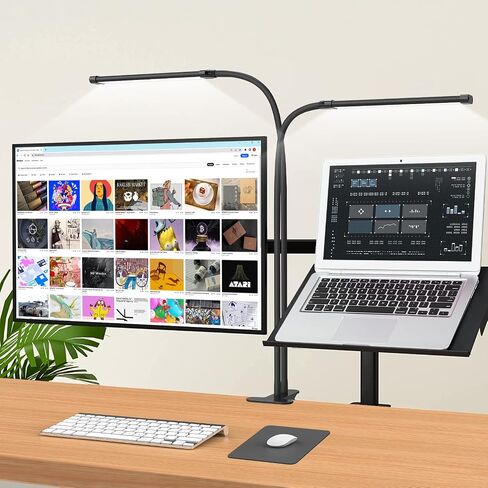 مصباح مكتب iZELL LED للمكتب المنزلي مع مشبك [77 مصباح LED و3 أوضاع ألوان و10 مستويات سطوع] أضواء كتب مرنة على شكل رقبة معقوفة، سهلة التركيب على لوح القراءة الأمامي in Kuwait