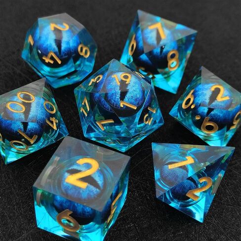 DND Dice Set Rolling Dragon's Eye 7pcs Set D&D Dungeons and Dragons Gift Resin Sharp Edge Dice Polyhedral RPG Role Playing Game D and D MTG Pathfinder Accessories Bag D20 D12 D10 D8 D6 D4-Blue in Saudi Arabia