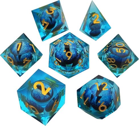 DND Dice Set Rolling Dragon's Eye 7pcs Set D&D Dungeons and Dragons Gift Resin Sharp Edge Dice Polyhedral RPG Role Playing Game D and D MTG Pathfinder Accessories Bag D20 D12 D10 D8 D6 D4-Blue in Saudi Arabia