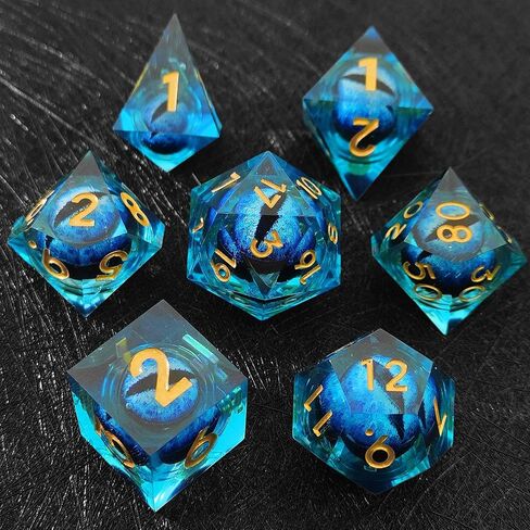 DND Dice Set Rolling Dragon's Eye 7pcs Set D&D Dungeons and Dragons Gift Resin Sharp Edge Dice Polyhedral RPG Role Playing Game D and D MTG Pathfinder Accessories Bag D20 D12 D10 D8 D6 D4-Blue in Saudi Arabia
