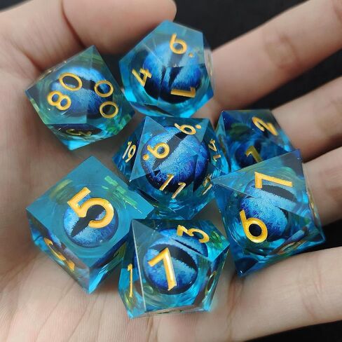 DND Dice Set Rolling Dragon's Eye 7pcs Set D&D Dungeons and Dragons Gift Resin Sharp Edge Dice Polyhedral RPG Role Playing Game D and D MTG Pathfinder Accessories Bag D20 D12 D10 D8 D6 D4-Blue in Saudi Arabia