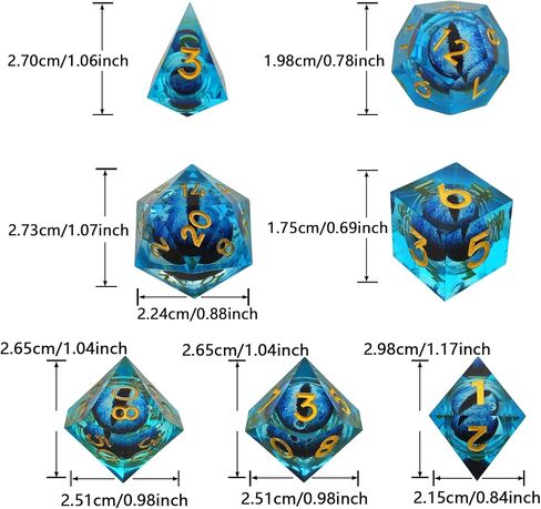 DND Dice Set Rolling Dragon's Eye 7pcs Set D&D Dungeons and Dragons Gift Resin Sharp Edge Dice Polyhedral RPG Role Playing Game D and D MTG Pathfinder Accessories Bag D20 D12 D10 D8 D6 D4-Blue in Saudi Arabia