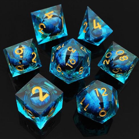 DND Dice Set Rolling Dragon's Eye 7pcs Set D&D Dungeons and Dragons Gift Resin Sharp Edge Dice Polyhedral RPG Role Playing Game D and D MTG Pathfinder Accessories Bag D20 D12 D10 D8 D6 D4-Blue in Saudi Arabia