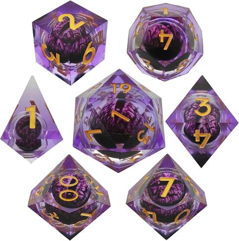 DND Dice Set Rolling Dragon's Eye 7pcs Set D&D Dungeons and Dragons Gift Resin Sharp Edge Dice Polyhedral RPG Role Playing Game D and D MTG Pathfinder Accessories Bag D20 D12 D10 D8 D6 D4-Blue in Saudi Arabia