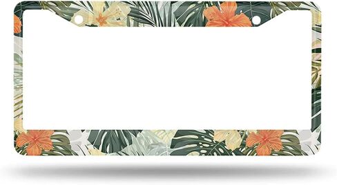 Beabes Hawaiian License Plate Frame Retro Tropical Car Frames, License Plates Holder， Leaves Hibiscus Flowers License Plate Cover Aluminum Metal Frames for Women Men Auto Decoration in Saudi Arabia