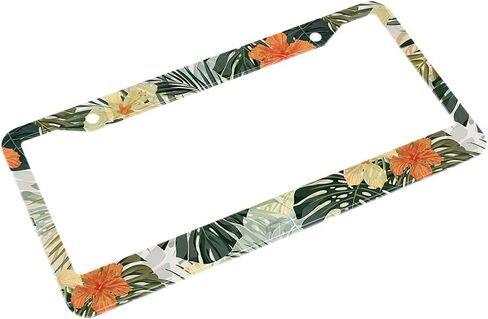 Beabes Hawaiian License Plate Frame Retro Tropical Car Frames, License Plates Holder， Leaves Hibiscus Flowers License Plate Cover Aluminum Metal Frames for Women Men Auto Decoration in Saudi Arabia