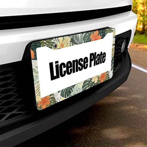 Beabes Hawaiian License Plate Frame Retro Tropical Car Frames, License Plates Holder， Leaves Hibiscus Flowers License Plate Cover Aluminum Metal Frames for Women Men Auto Decoration in Saudi Arabia
