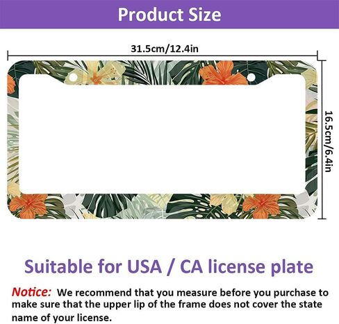 Beabes Hawaiian License Plate Frame Retro Tropical Car Frames, License Plates Holder， Leaves Hibiscus Flowers License Plate Cover Aluminum Metal Frames for Women Men Auto Decoration in Saudi Arabia