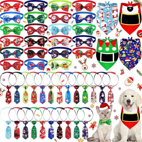 50 Pcs Halloween Dog Bow Tie Collar Set Includes 4 Dog Bandanas, 23 Pet Neckties, 23 Pet Costume Bow Ties, Adjustable Pumpkin Ghost Pattern Bow Tie for Dogs Cats in Saudi Arabia