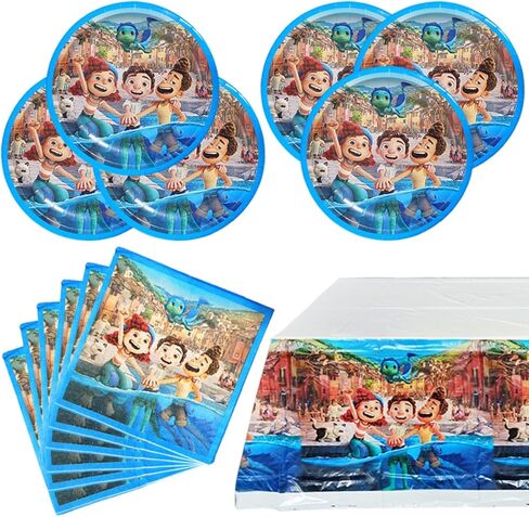 Luca Birthday Party Supplies, 20 Luca Plates, 20 Napkins and 1 Tablecloth, Luca Themed Birthday Party Decoration in Saudi Arabia