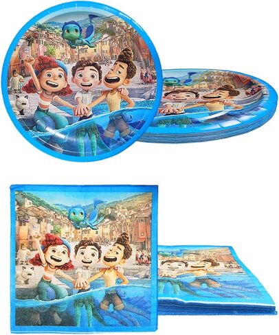 Luca Birthday Party Supplies, 20 Luca Plates, 20 Napkins and 1 Tablecloth, Luca Themed Birthday Party Decoration in Saudi Arabia