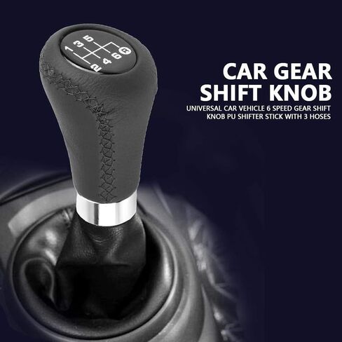 Car Gear Shift Knob ,Universal Car Vehicle 6 Speed Gear Shift Knob PU Shifter Stick with 3 Hoses(Black) in Saudi Arabia
