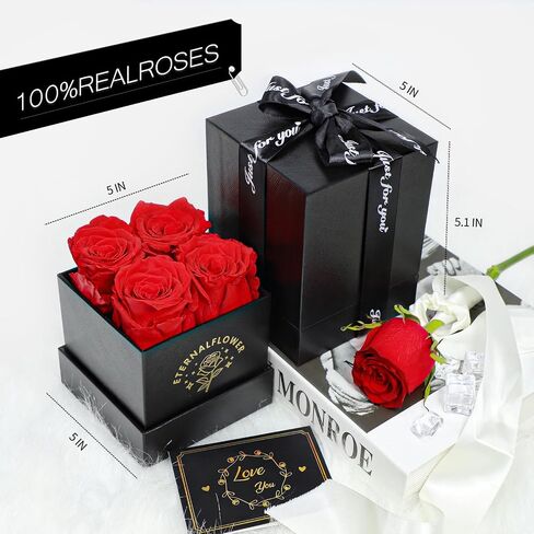 Forever Roses in a Box. Preserved Flower Rose Gifts for Mom, Women, Love, Wife, Girlfriend, Grandma. Eternal Roses Gift Box on Mother's Day, Birthday, Valentines, Anniversary. (4 Blue Roses) in Saudi Arabia