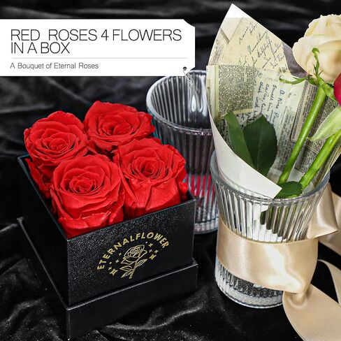 Forever Roses in a Box. Preserved Flower Rose Gifts for Mom, Women, Love, Wife, Girlfriend, Grandma. Eternal Roses Gift Box on Mother's Day, Birthday, Valentines, Anniversary. (4 Blue Roses) in Saudi Arabia