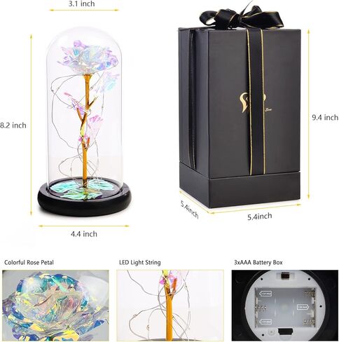 للأم، هدايا عيد ميلاد للنساء لها، هدايا وردة عيد الأم من الابنة، هدية زهرة الورد الاصطناعية الملونة باللون الأحمر في قبة زجاجية للزوجة، الصديقة، الابنة، الجدة in Kuwait