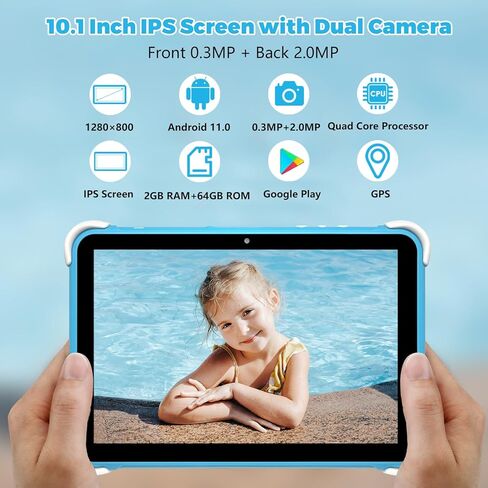64GB 10.1 Inch Kids Tablet Android Tablet for Kids 2GB+64GB Toddler Tablet APP Preinstalled & Parent Control IWWA Kids Education Tablet with WiFi, Dual Camera, Bluetooth, Kid-Proof Case in Saudi Arabia