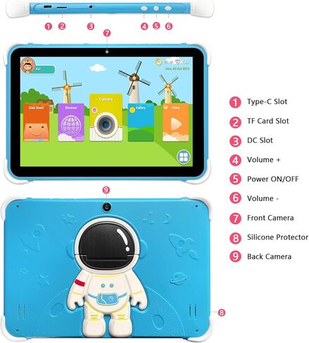 64GB 10.1 Inch Kids Tablet Android Tablet for Kids 2GB+64GB Toddler Tablet APP Preinstalled & Parent Control IWWA Kids Education Tablet with WiFi, Dual Camera, Bluetooth, Kid-Proof Case in Saudi Arabia