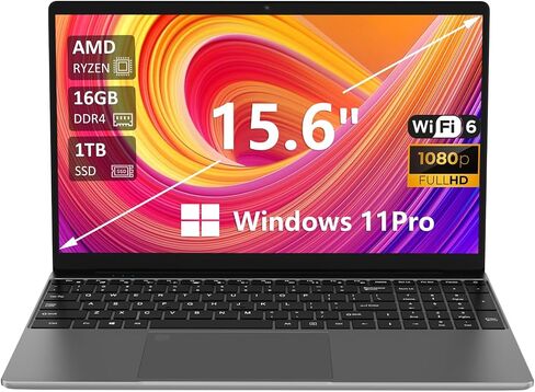 Laptop, 15.6" FHD IPS Display, AMD Ryzen7 5700U, 16GB RAM, 1TB PCIe SSD, Fingerprint Reader, Backlit Keyboard, Webcam, Wi-Fi 6, Windows 11 Pro, Metal Case, Grey in Saudi Arabia