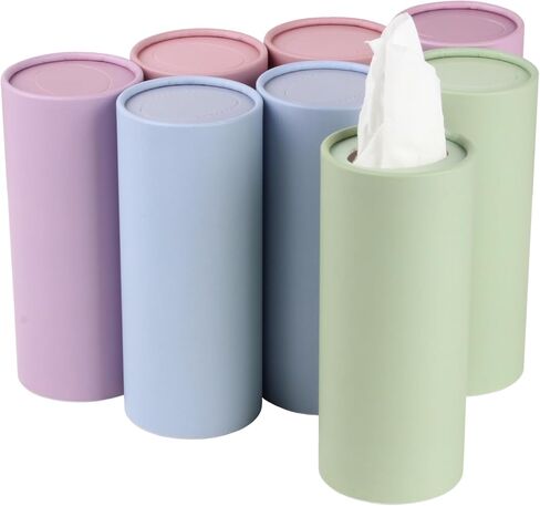 علبة مناديل سيارة دائرية مكونة من 8 عبوات، حامل مناديل السيارة مع مجموعة مناديل الوجه، حامل مناسب لحامل أكواب السيارة، صندوق مناديل صغير للاستخدام المنزلي، مناسب للسيارة والحمام والمكتب in Kuwait