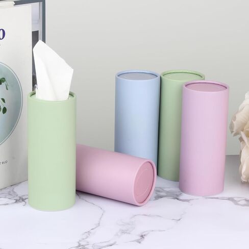 علبة مناديل سيارة دائرية مكونة من 8 عبوات، حامل مناديل السيارة مع مجموعة مناديل الوجه، حامل مناسب لحامل أكواب السيارة، صندوق مناديل صغير للاستخدام المنزلي، مناسب للسيارة والحمام والمكتب in Kuwait